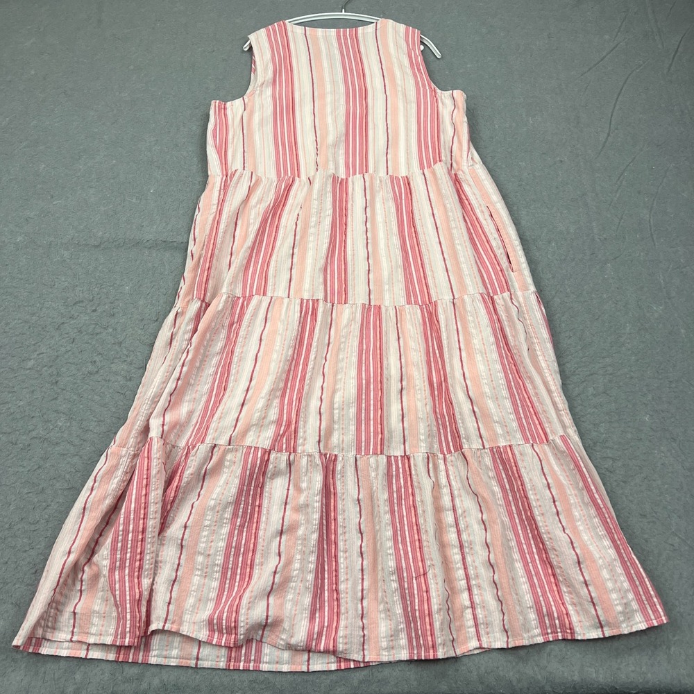 J Jill Dress Women's XL Pink Striped Sleeveless Lined Tiered Lined Maxi Boho - Picture 9 of 10
